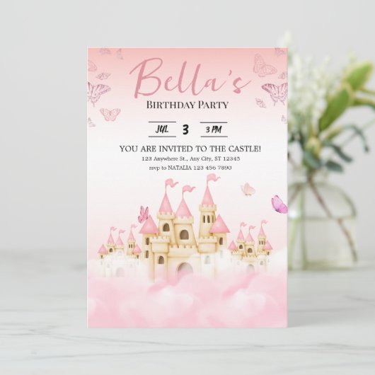 Princess Castle Birthday Uitnodiging (Staand voorkant)