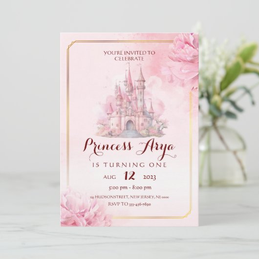 Princess Castle Birthday Uitnodiging (Staand voorkant)