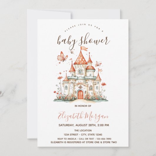 Princess Castle Butterflies Stripes Baby shower Kaart (Voorkant)