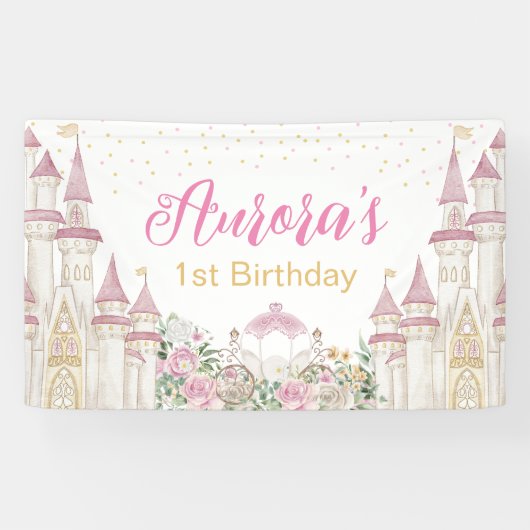 Princess Castle Carriage Birthday Banner Poster (Horizontaal)