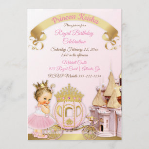 Princess Castle Carriage Pink Gold Girl Photo Kaart