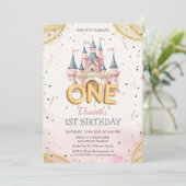 Princess Castle Confetti Watercolor 1st Birthday Kaart (Staand voorkant)