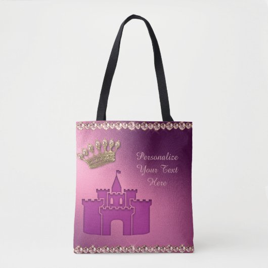 Princess Castle, Crown & Jewels Party Personalize Tote Bag (Voorkant)
