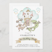 Princess Castle Dragon Gir1's st Birthday Kaart (Voorkant / Achterkant)