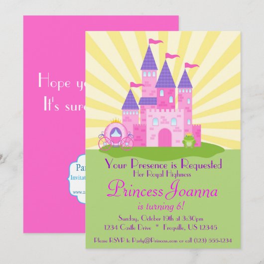 Princess Castle en Carriage Birthday Party Kaart (Voorkant / Achterkant)