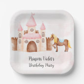 Princess Castle en Paardse Custom Birthday Party Papieren Bordje (Voorkant)