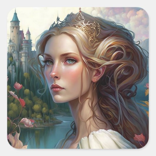 Princess Castle Fantasy Art Vierkante Sticker (Voorkant)