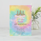 Princess Castle Flowers Tie Dye Birthday Kaart (Staand voorkant)