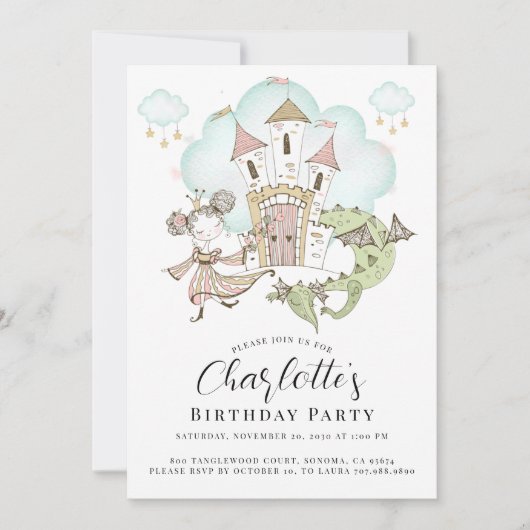 Princess Castle Girl's Birthday Party Invitation Kaart (Voorkant)