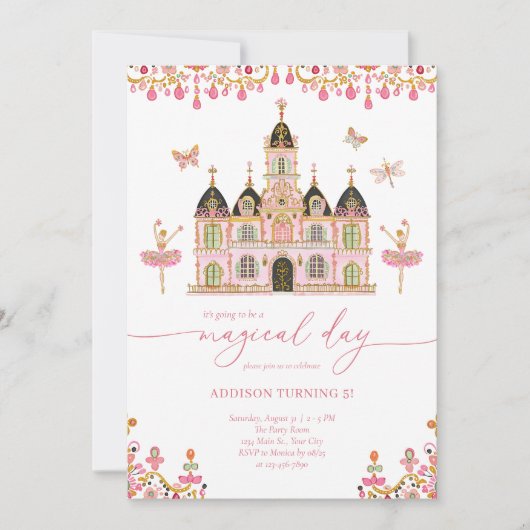 Princess Castle Girls Coquette Verjaardag Uitnodig Kaart (Voorkant)