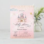 Princess Castle Gold Dust Pink Baby Shower Kaart (Staand voorkant)