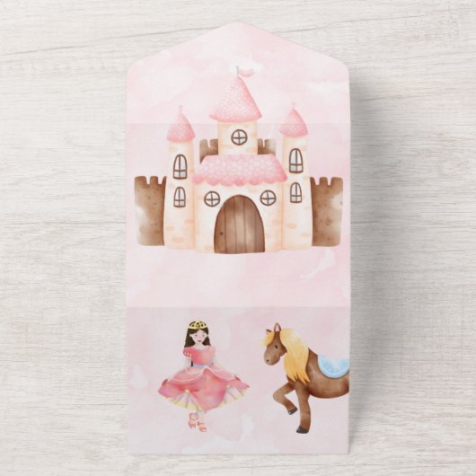 Princess Castle Horse Birthday Party All In One Uitnodiging (Buitenkant)