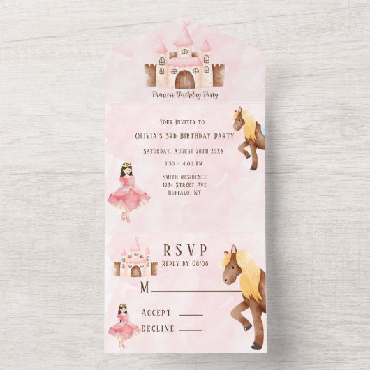 Princess Castle Horse Birthday Party All In One Uitnodiging (Binnen)
