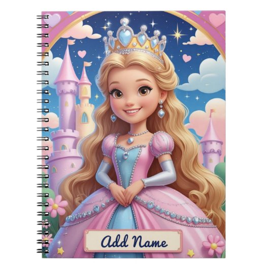 Princess Castle Notitieboek – Bewerkbare naam (Voorkant)