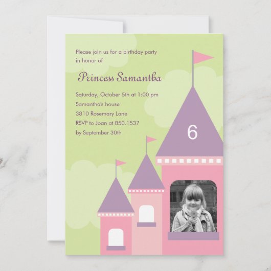 Princess Castle Photo Birthday Invitation Kaart (Voorkant)