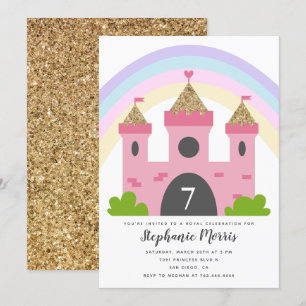 Princess Castle Pink Gold Birthday Party Kaart