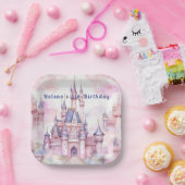 Princess Castle Roze Paarse Papieren Bordje (Feest)