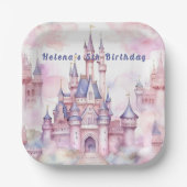 Princess Castle Roze Paarse Papieren Bordje (Voorkant)