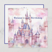 Princess Castle Roze Paarse Verjaardag Uitnodiging (Voorkant / Achterkant)