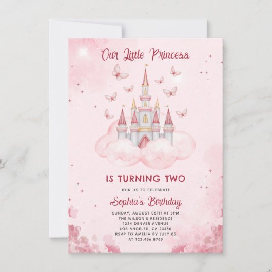 Princess Castle | Roze Waterverf meisje verjaardag Kaart (Voorkant)