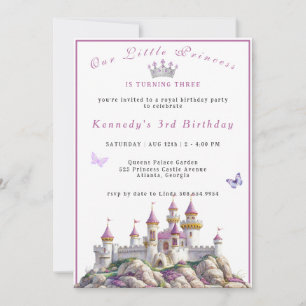 Princess Castle Silver Crown Roze Pareltjes Vlinde Kaart