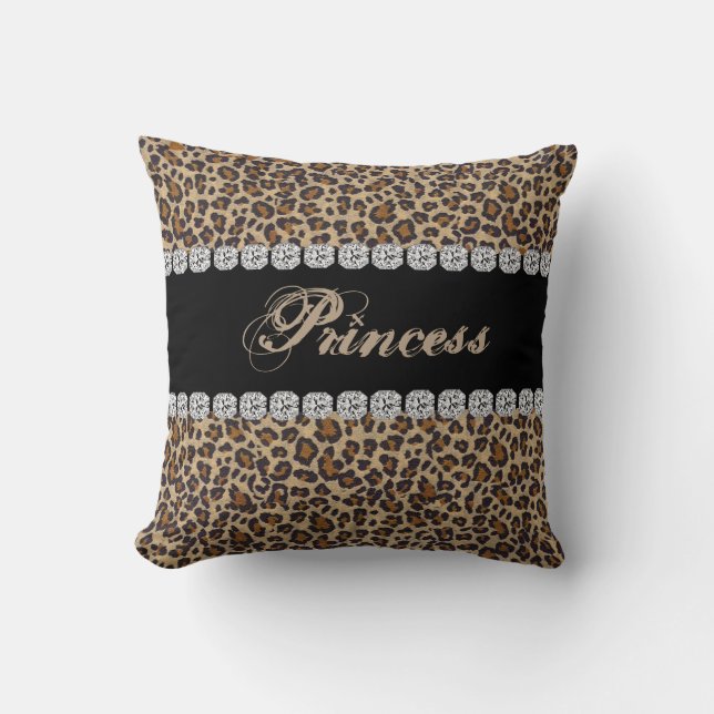 Princess Cheetah Bling Look Kussen Cadeau (Voorkant)