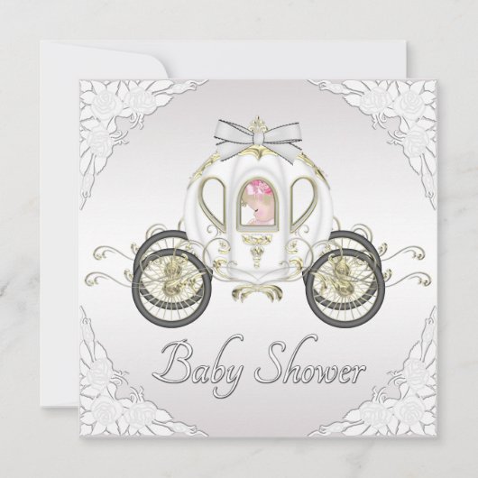 Princess Coach en Rozen White Baby shower Kaart (Voorkant)