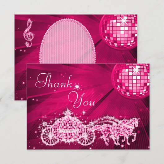 Princess Coach & Horses & Disco Ball Dank u Bedankkaart (Voorkant / Achterkant)