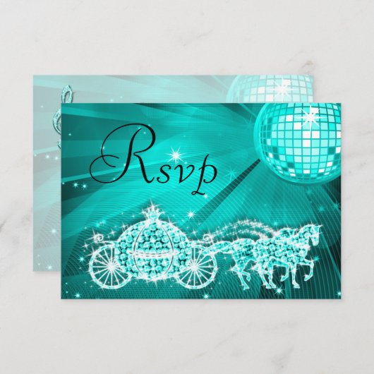 Princess Coach & Horses & Disco Ball RSVP (Voorkant / Achterkant)