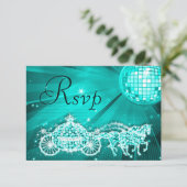 Princess Coach & Horses & Disco Ball RSVP Kaartje (Staand voorkant)