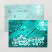Princess Coach & Horses & Disco Ball RSVP Kaartje (Voorkant / Achterkant)
