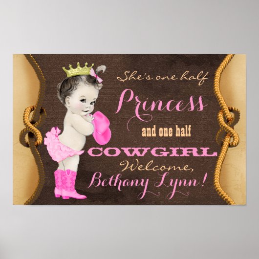 Princess Cowgirl Baby shower Banner Poster (Voorkant)