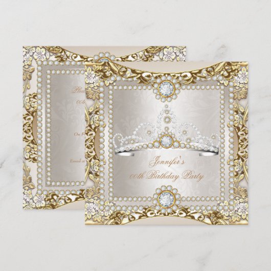 Princess Cream Gold Diamond Tiara Birthday Party Kaart (Voorkant / Achterkant)