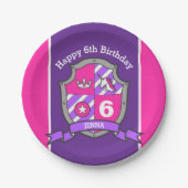 Princess crest 6e verjaardag roze feest bord (Voorkant)
