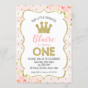 Princess Crown 1st Birthday Invitation Kaart