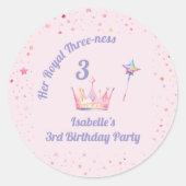 Princess Crown 3rd Birthday Royal Threeness Ronde Sticker (Voorkant)