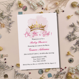 Princess Crown (baby girl) Baby Shower Invitation Kaart