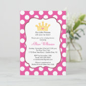 Princess Crown Baby shower Invitation roze Stippen Kaart (Staand voorkant)