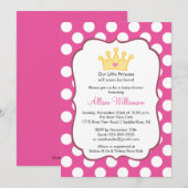 Princess Crown Baby shower Invitation roze Stippen Kaart (Voorkant / Achterkant)