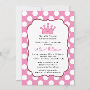 Princess Crown Baby shower Invitation roze Stippen Kaart