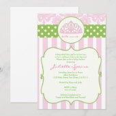 Princess Crown Baby Shower Invitations Roze Green Kaart (Voorkant / Achterkant)