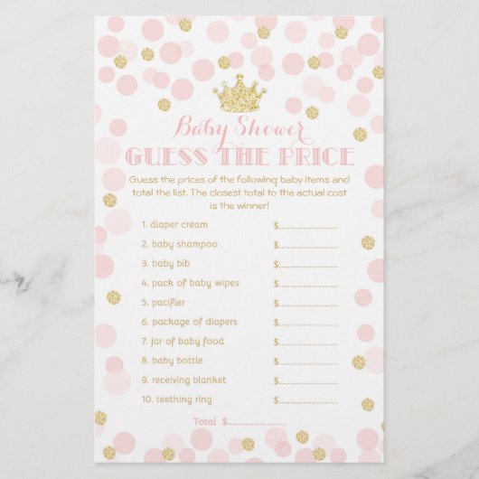 Princess Crown Baby shower price Game roze & gold Flyer (Voorkant)