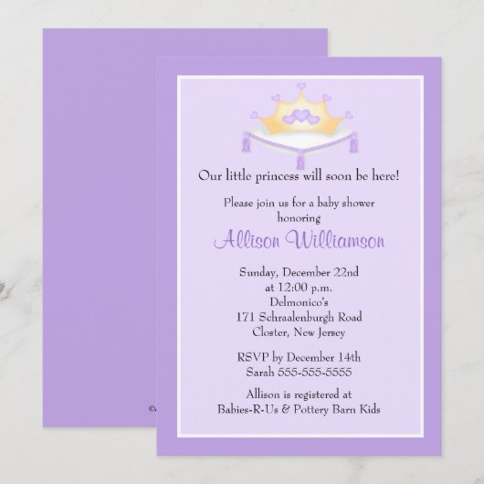Princess Crown Baby shower Uitnodiging (Voorkant / Achterkant)