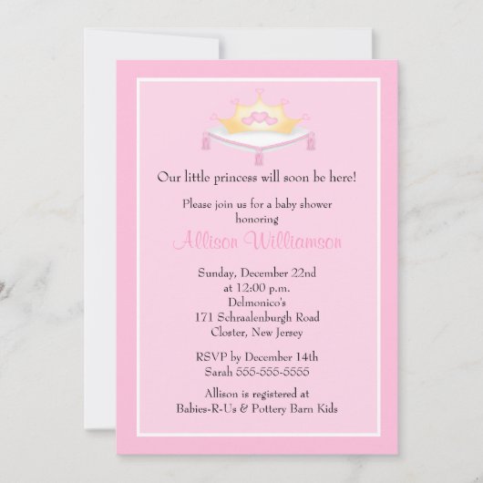 Princess Crown Baby shower Uitnodiging (Voorkant)