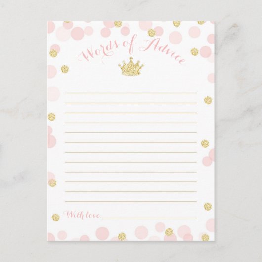 Princess Crown Baby shower Woorden van advies Briefkaart (Voorkant)