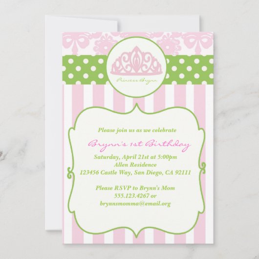 Princess Crown Birthday Party Invitation roink Kaart (Voorkant)
