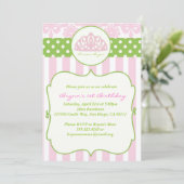 Princess Crown Birthday Party Invitation roink Kaart (Staand voorkant)