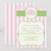 Princess Crown Birthday Party Invitation roink Kaart (Voorkant / Achterkant)