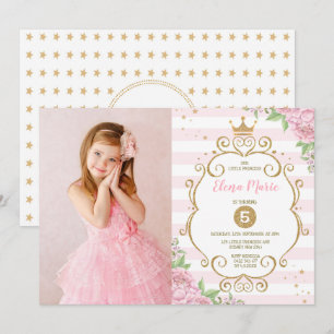 Princess Crown Birthday Pink Gold Floral Party Kaart