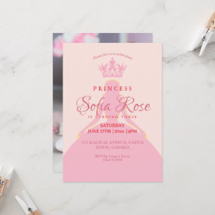 Princess Crown Blush Roze Girly Foto Verjaardag Kaart